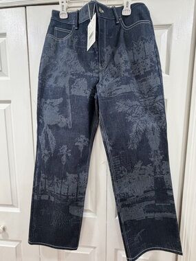Lafayette 148 New York Dark Blue Printed Straight Jeans